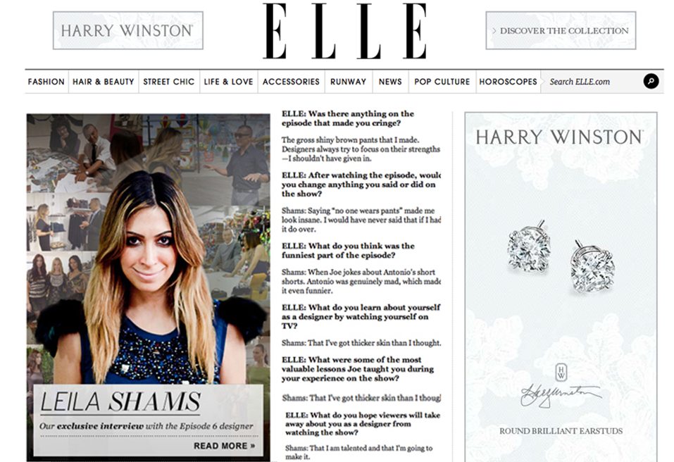<a href="https://www.elle.com/fashion/a9084/all-on-the-line-leila-shams-562356/">Elle Magazine | Online Interview </a>